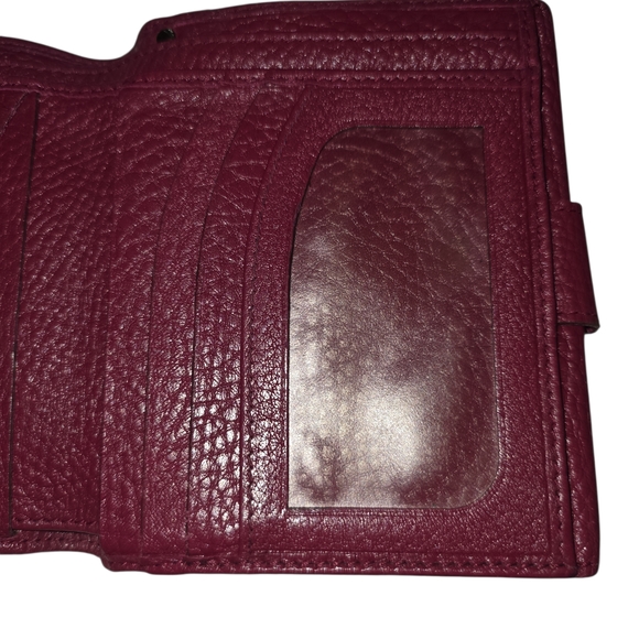 SALVATORE FERRAGAMO Burgundy Leather Ganchini Bifold Compact Wallet - Picture 10 of 16